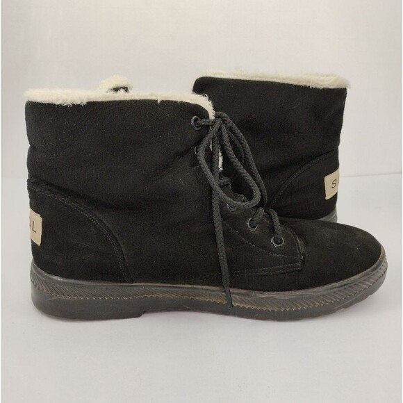 SQL Black Suede Boots Faux Fur lined  Black and Cream  Lace up size 7.5 - Picture 10 of 16